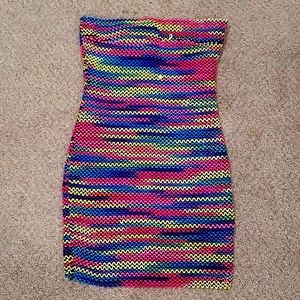 Strapless Multi color neon Mini Dress
